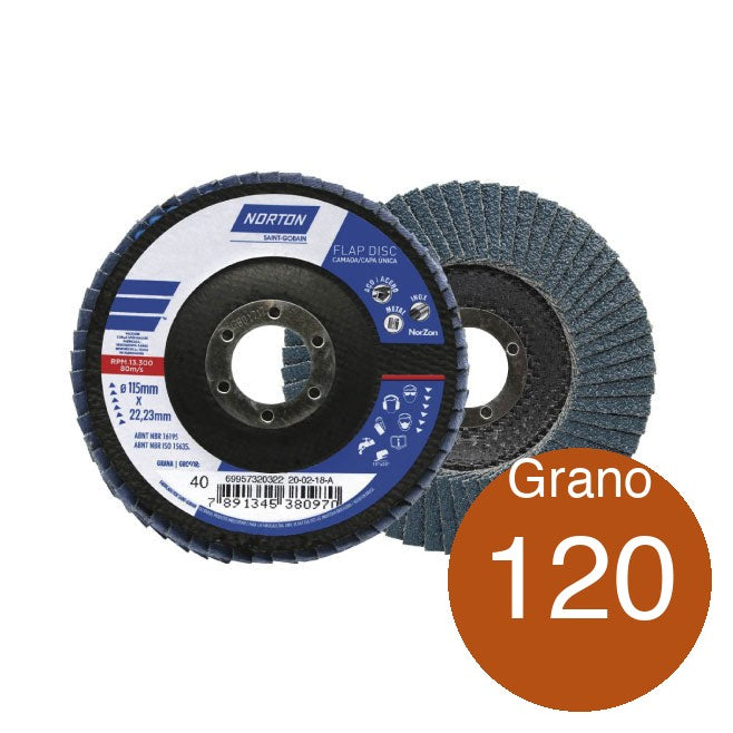 Disco traslapado 4" 1/2 - Grano 120 - 120 / Disco Rigido